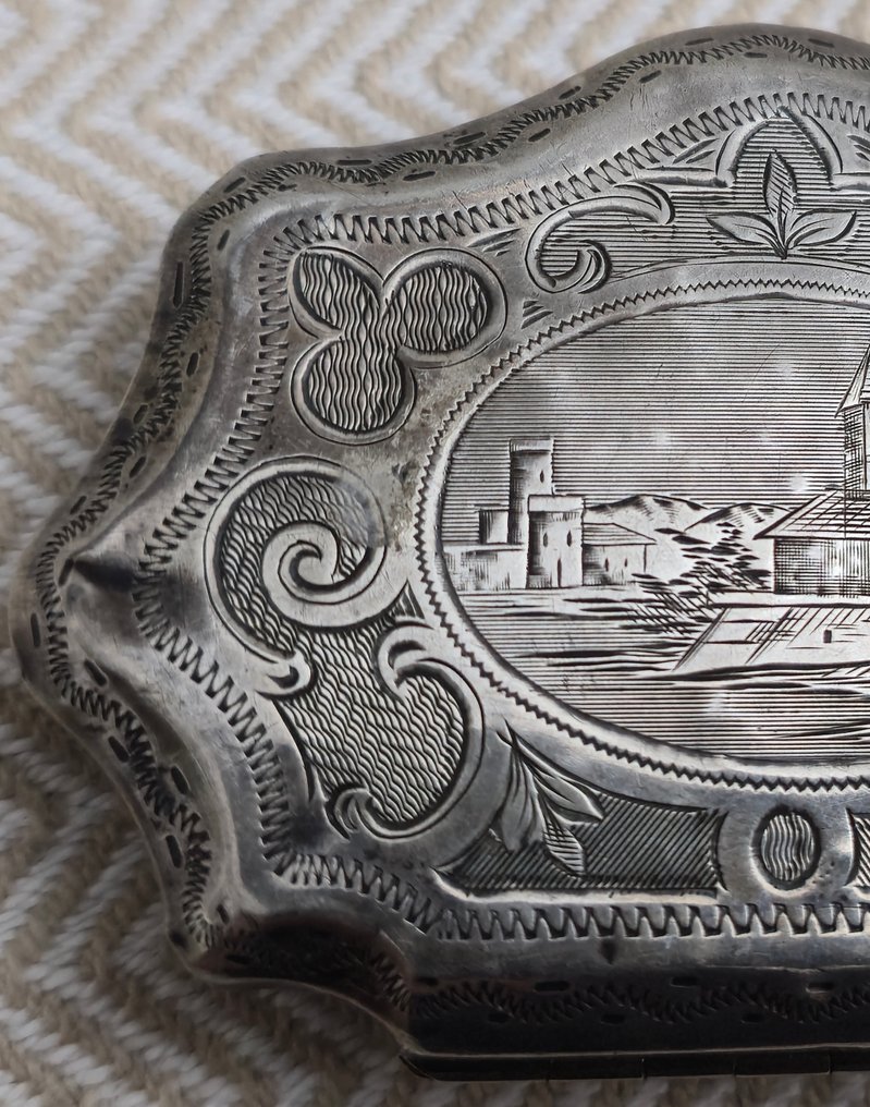 Box - Antique silver box engraved with burin – Europe, mid-19th century – landscape motifs and #3.2
