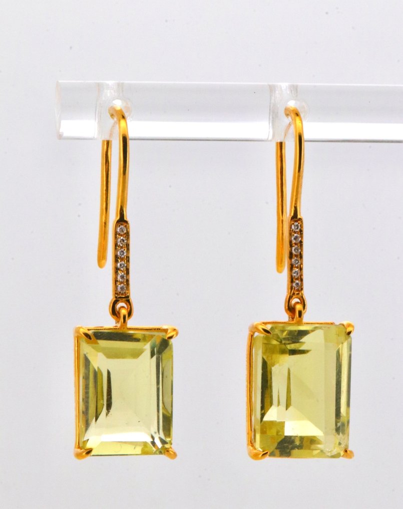 Sans Prix de Réserve - Boucles d'oreilles - 14 carats Or jaune Quartz - Diamant - Lemon Quartz #1.0