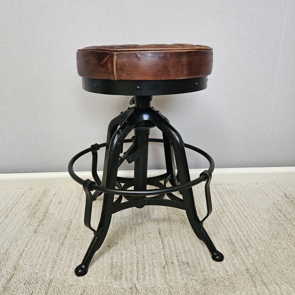 Σκαμνί - Draaikruk - ρυθμιζόμενο σε ύψος. - Σίδερο, Δέρμα #1.0