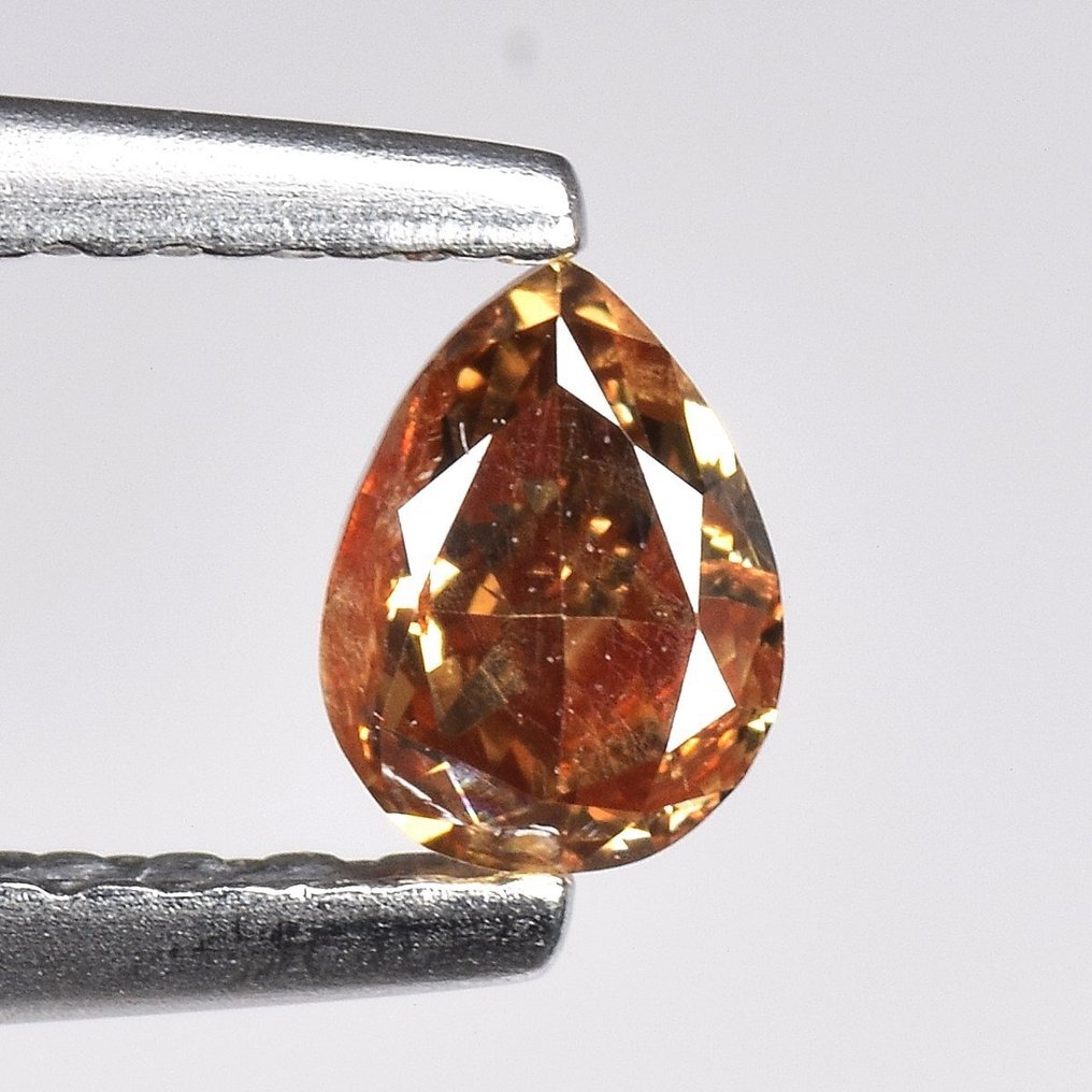 沒有保留價 - 1 pcs 鑽石  (天然彩色)  - 0.27 ct - 梨形 - Fancy deep 淡黃色 橙色 - I1 - Gem Report Antwerp (GRA) #4.3