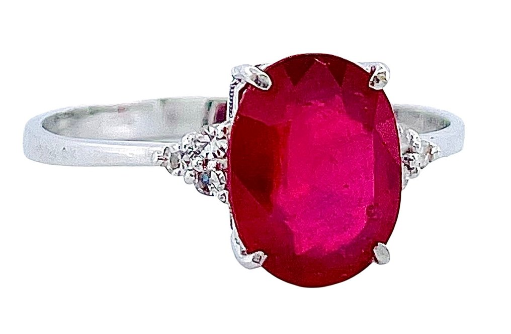 沒有保留價 - 戒指 - 18 克拉 白金 紅寶石 - 鉆石 #2.1
