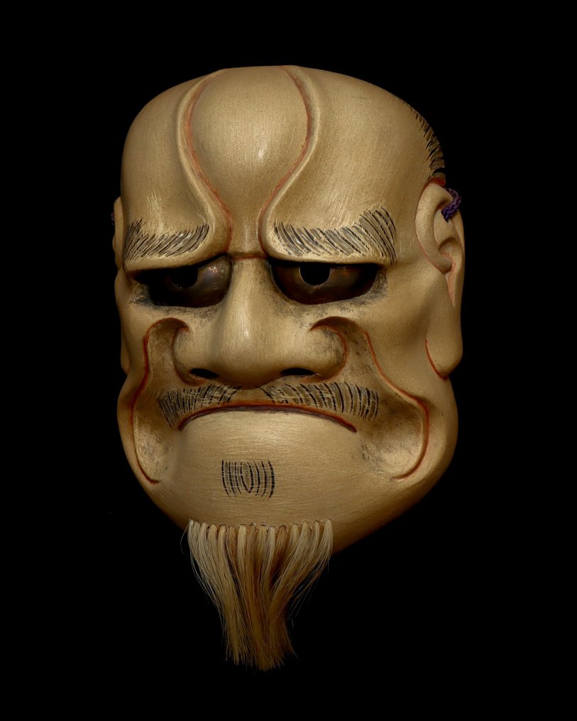 Signed Japan Wooden Noh Mask of BESHIMI-AKUJO 癋見悪尉 - 雕塑 木 - 日本 #4.3