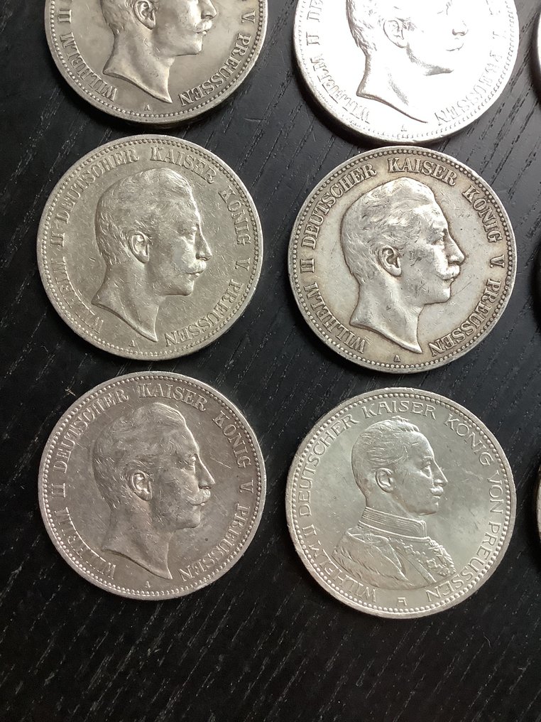 德國，普魯士 Wilhelm II. 5 Mark 15x 1891/1914, incl. Uniformed bust  (沒有保留價) #4.3