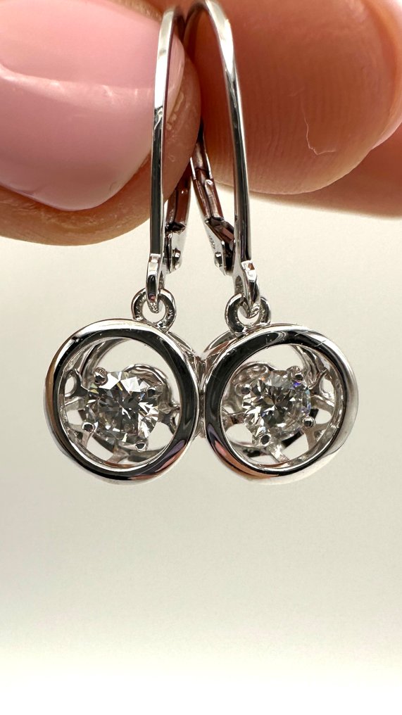 耳环 - 14K包金 白金 -  0.30ct. tw. 钻石 (天然)  #1.0