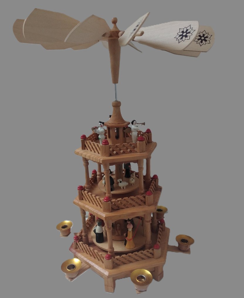 Christmas figurine - Rotating Christmas pyramid, 3-tier - 47 cm - Top - Wood #1.0