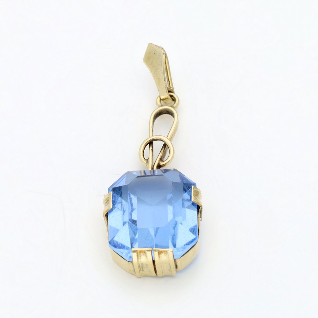 没有保留价 - 吊坠 - 14K包金 黄金 海蓝宝石 #3.2
