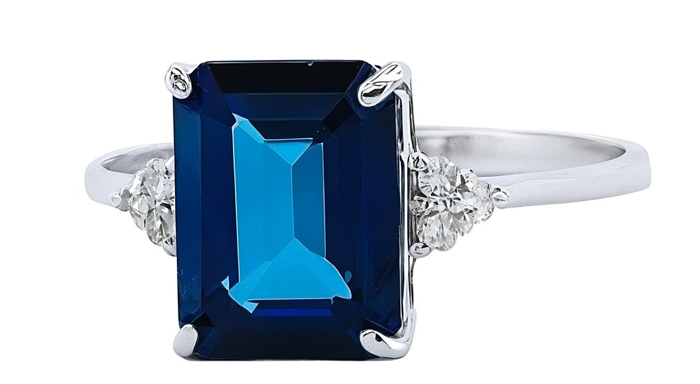 Ei pohjahintaa - Sormus - 18 kt. Valkokulta Safiiri - Timantti #2.1