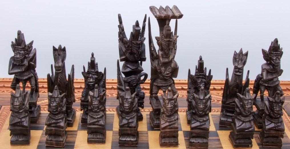 国际象棋套装 - Handgeschnitztes Schach- & Backgammon-Set – Südostasien – Traditionelle asiatische Figuren - 木 #2.1