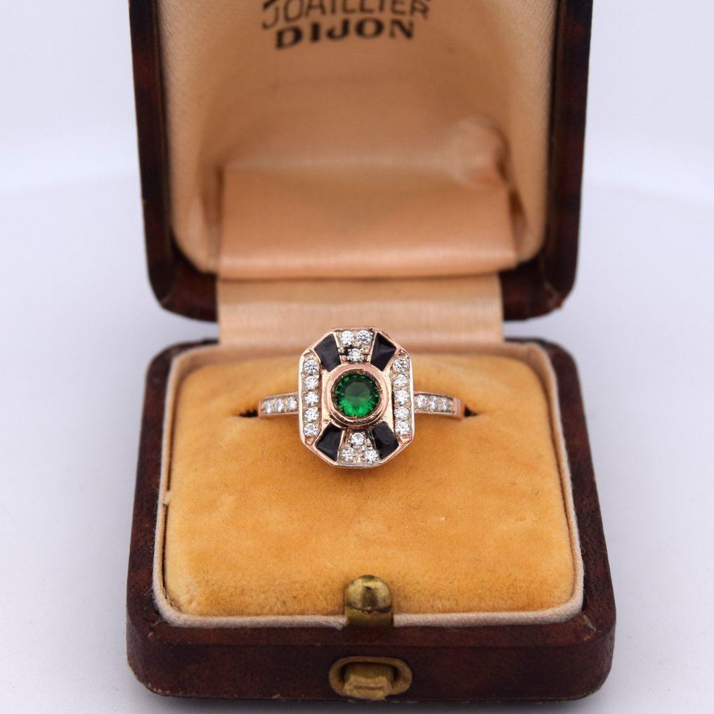 χωρίς τιμή ασφαλείας - Δαχτυλίδι βραχίονα - 9 kt. Ροζ χρυσό -  0.95ct. tw. Σμαράγδι - Διαμάντι #1.0