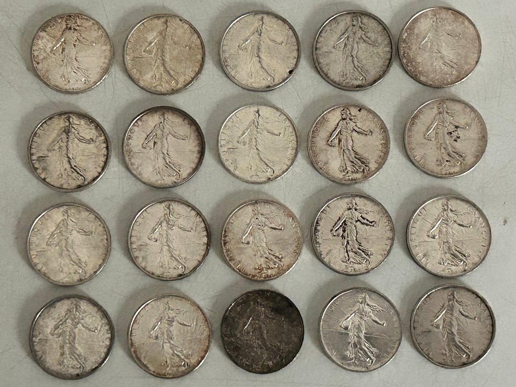 Frankrijk. 5 Francs 1960/1964 Semeuse (lot de 20 monnaies en argent) (Zonder Minimumprijs) #1.0