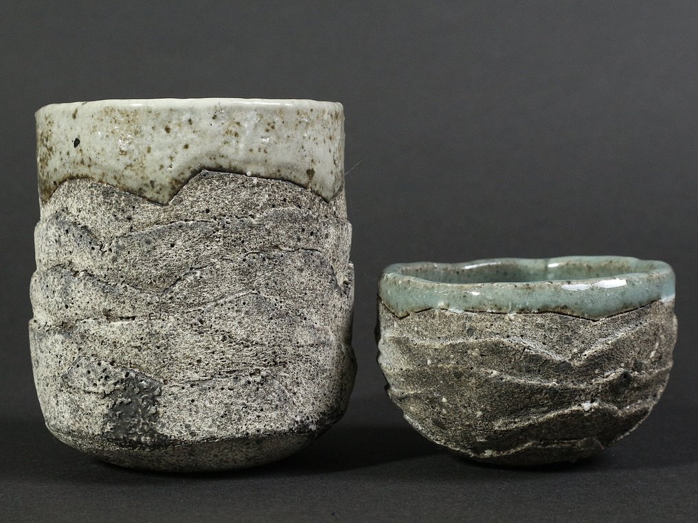 Φλιτζάνι τσαγιού - Σεκικά Glaze τσαγιέρα και ποτήρι σακέ από τον Kazuhiko Satoh (佐藤和彦) με αυθεντικό υπογεγραμμένο κουτί #2.1