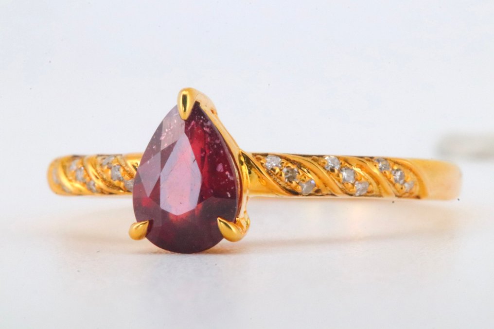 Sans Prix de Réserve - Bague - 14 carats Or jaune Rubis - Diamant #3.2