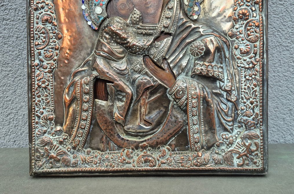 标志 - 上帝之母 - 木, 银质金属, 搪瓷 - 27 x 33 厘米 #2.1