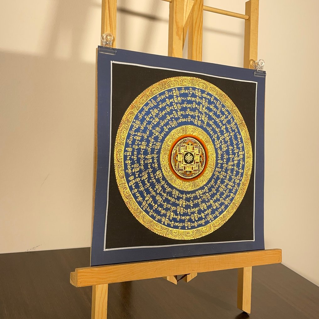 Painting of Tibetan Tradition - Mandala Mantra/Yantra with Infinity Knot Symbol - Thangka Feng Shui #2.1