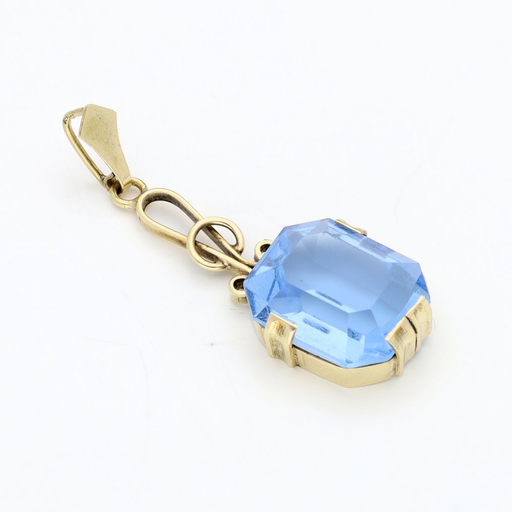 没有保留价 - 吊坠 - 14K包金 黄金 海蓝宝石 #4.3