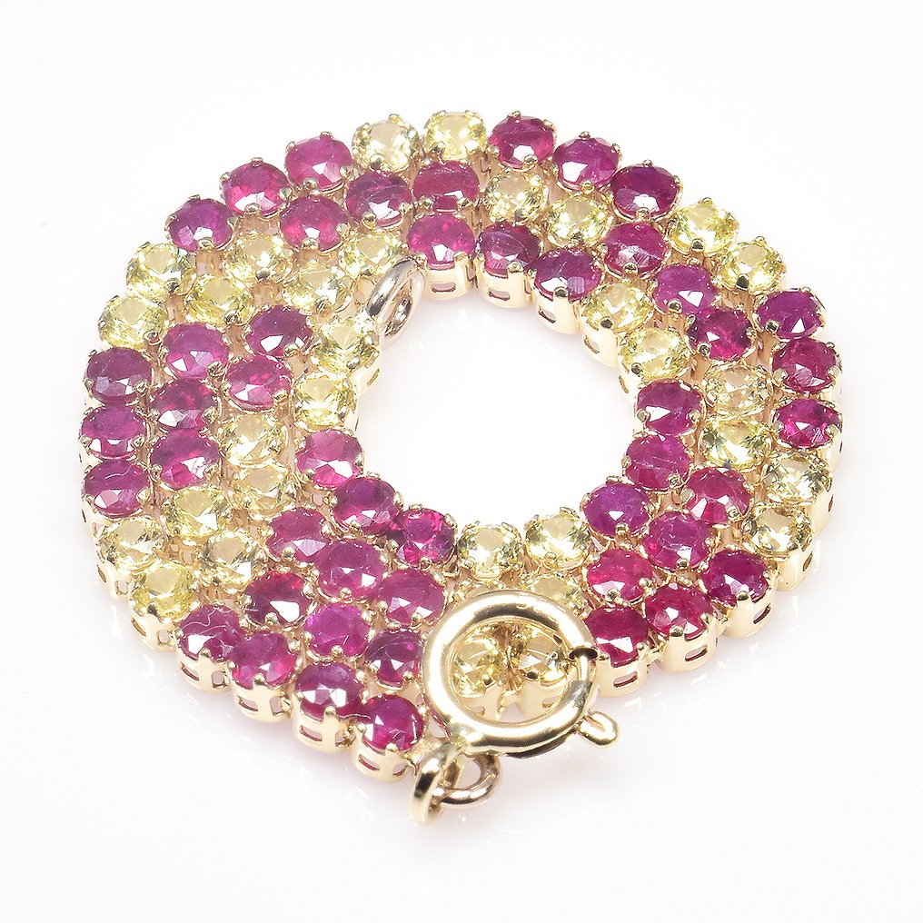 χωρίς τιμή ασφαλείας - Βραχιόλι - 14 καράτια Κίτρινο χρυσό - 2.49ct. tw. Ρουμπίνι - Ζαφείρι - Πιστοποιητικό GFCO #1.0