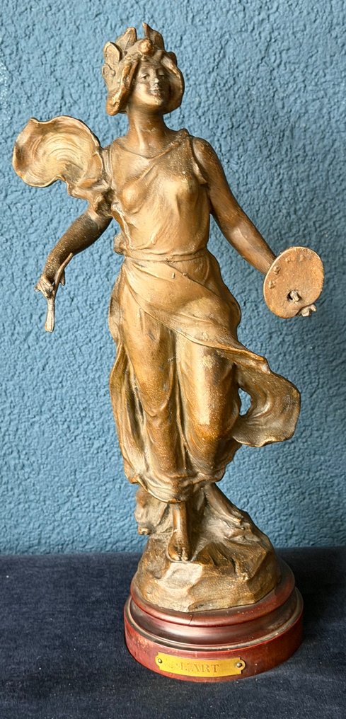 Szobor, Art Nouveau statue - "L'Art" - 37 cm - Spiáter #2.1
