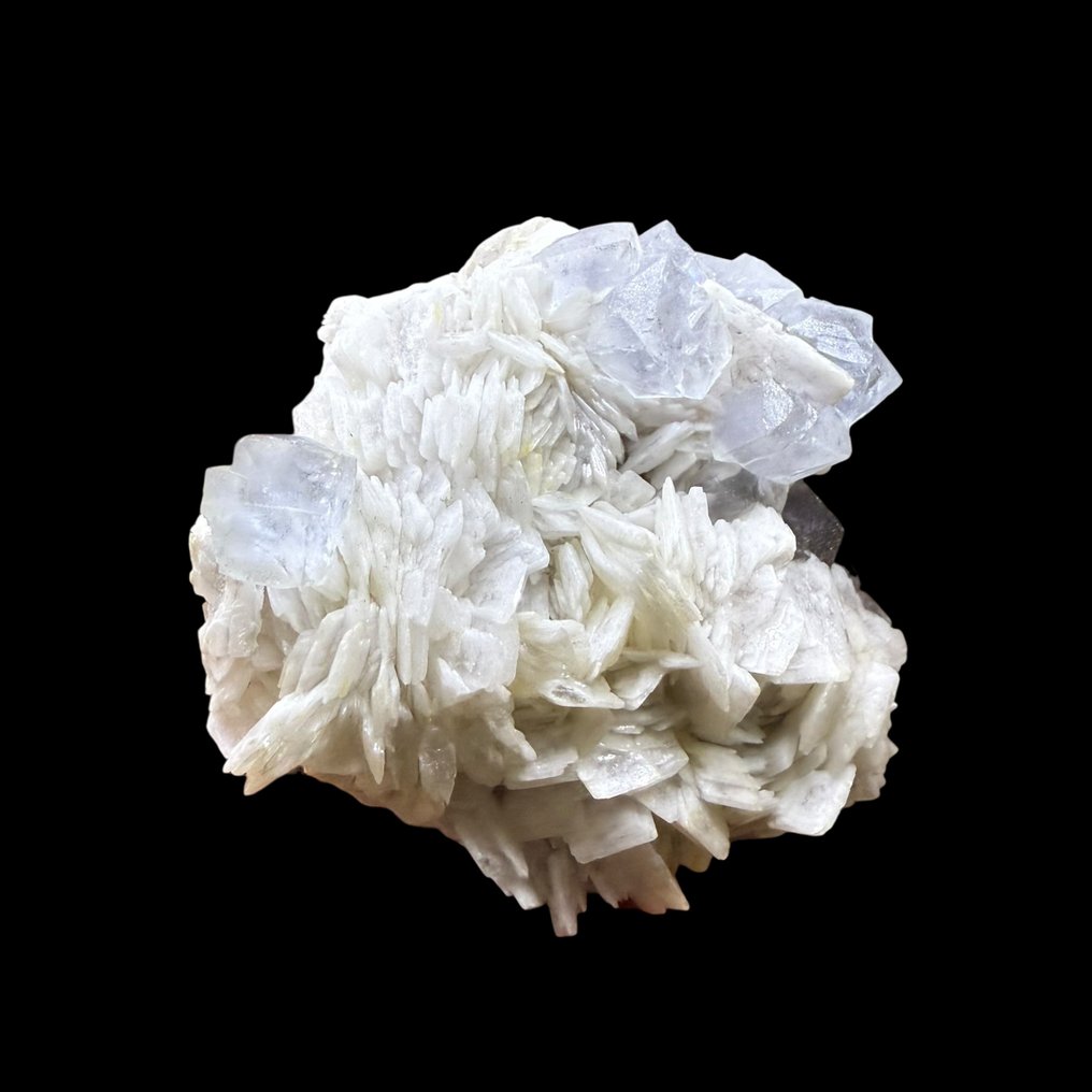 Fluorite blu fantasmata con barite Fluorescente, Collezione Paul Zerfass, con cartellino originale - Altezza: 7 cm - Larghezza: 6 cm- 185 g #3.2