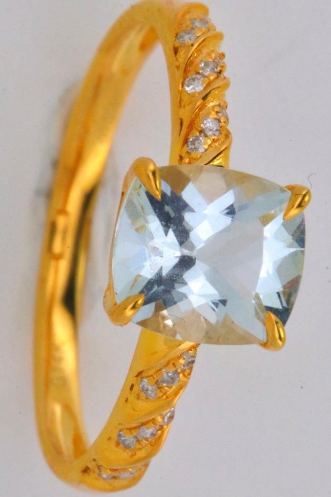 沒有保留價 - 戒指 - 14 克拉 黃金 海藍寶石 - 鉆石 #2.1