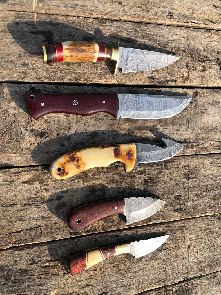 Coltello da cucina - Coltelli da taglio artigianali prestigiosi, in acciaio forgiato, con manici in corno di cervo, ossa, - Nord America - Custodia in pelle A36 #4.3