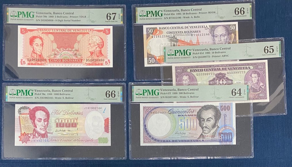 委內瑞拉. - 5 banknotes - all graded Bolívares - various dates  (沒有保留價) #1.0