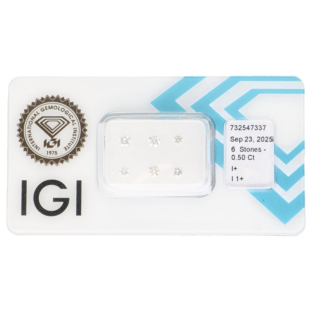 χωρίς τιμή ασφαλείας - 6 pcs Διαμάντι (Φυσικό) - 0.50 ct - Στρογγυλό - I - I1 - International Gemological Institute (IGI) #1.0