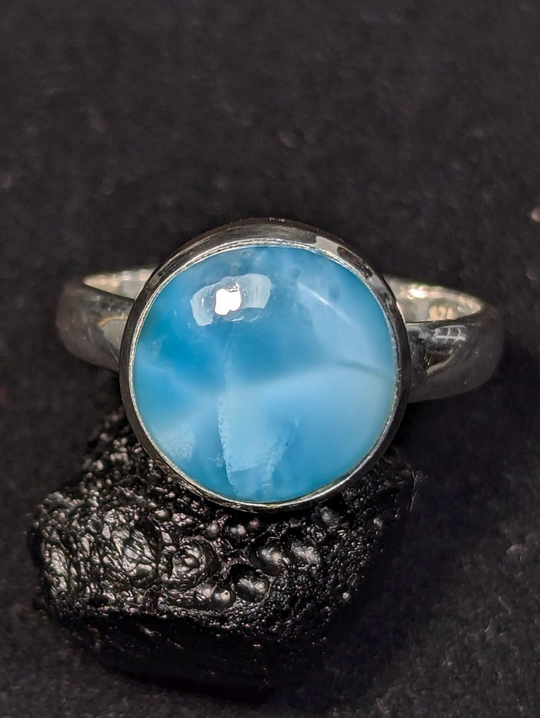Anello in argento 925, con larimar naturale intenso, dalla Repubblica Dominicana. - Anello #1.0