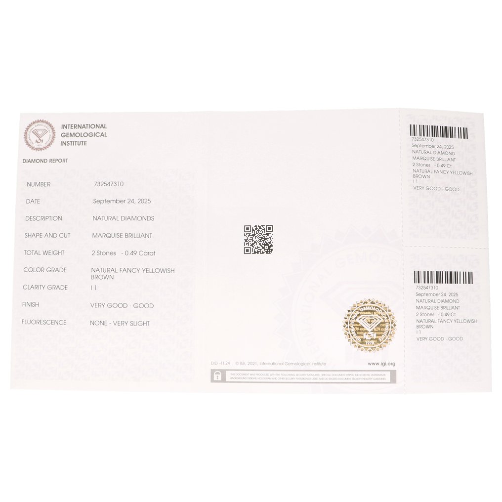 Zonder minimumprijs - 2 pcs Diamant (Natuurlijk) - 0.49 ct - Markies - P1 - International Gemological Institute (IGI) #3.2