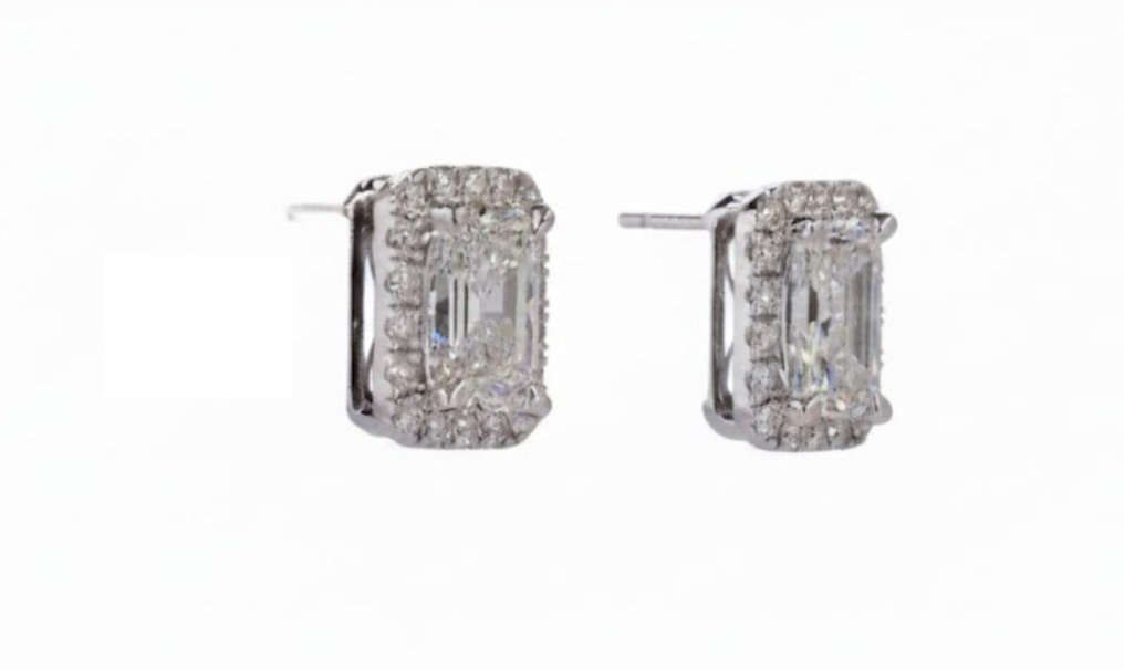 小型钉状耳环 - 14K包金 白金 -  2.42ct. tw. 钻石 (实验室培育) - 钻石 - 光彩熠熠的光环切割耳环 #4.3