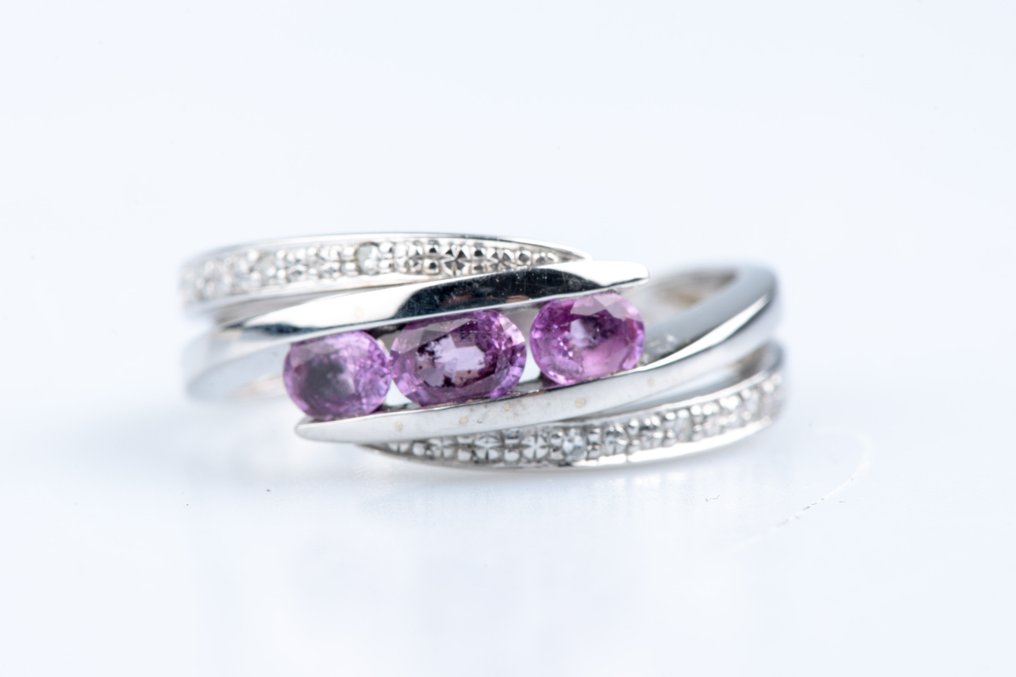 戒指 - 18 克拉 白金 -  0.39ct. tw. 紫水晶 - 鉆石 #1.0