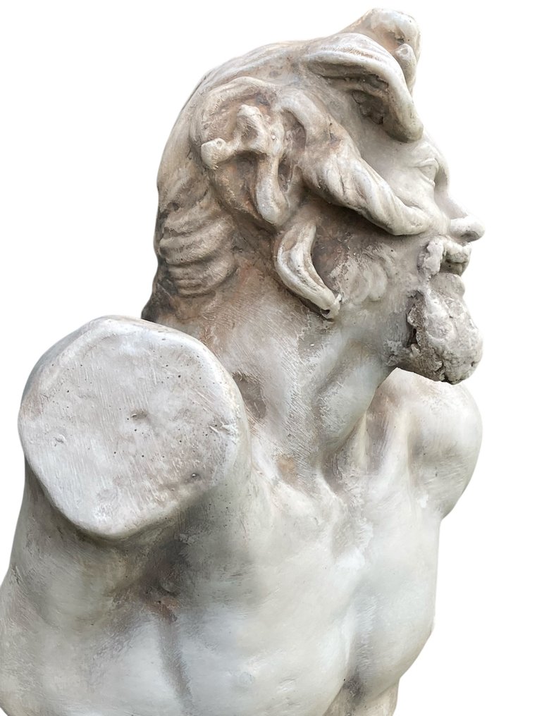 Sculpture, Busto satiro - 42 cm - Marbleized material of petrification on a pearly marble base. #4.3