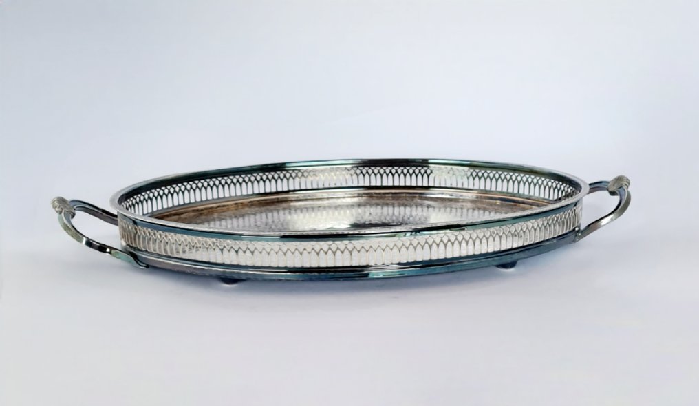 Serviertablett - 47 cm Victorian Pinder Bros leere Kartusche versilbertes Serviertablett - Versilbert #3.2