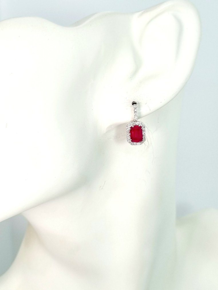 Σκουλαρίκια - 18 καράτια Λευκός χρυσός Ρουμπίνι - Διαμάντι #4.3