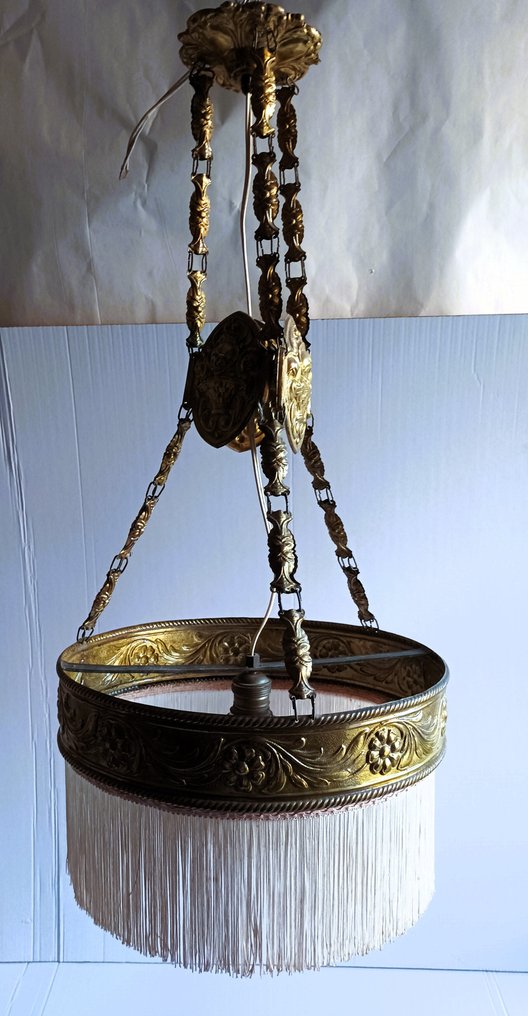 Φωτιστικό οροφής με σκιά - με κρόσσια από ύφασμα - Πατιναρισμένος μπρούτζος - Γαλλία Ppios SXX #1.0