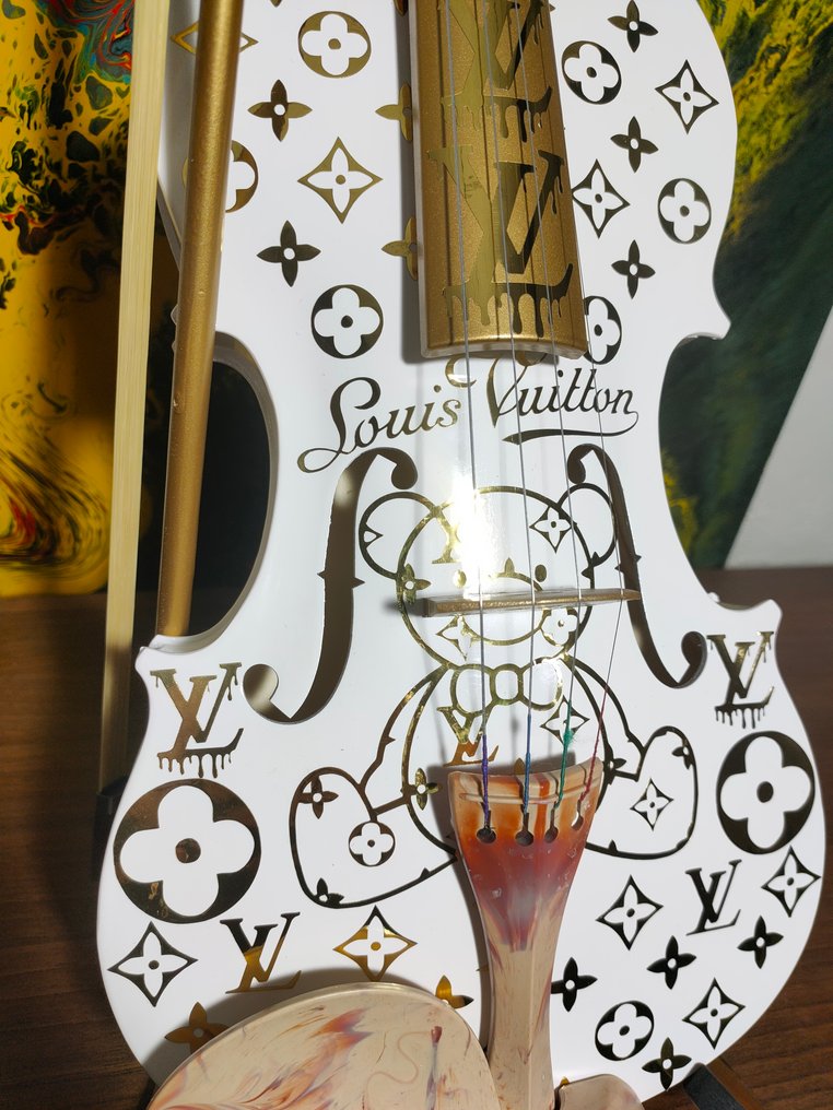 fp pop art - Violon Louis Vuitton Ourson..FPPOPART (60cm) White Exception Pop Art Luxury Oeuvre unique 1/1 #4.3