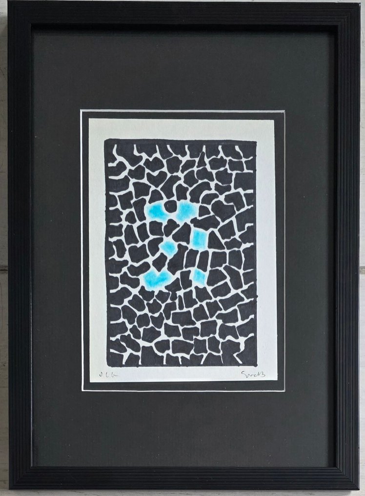 Siep Van Den Berg (1913-1998) - Geometrische Compositie in zwart en blauw #3.2