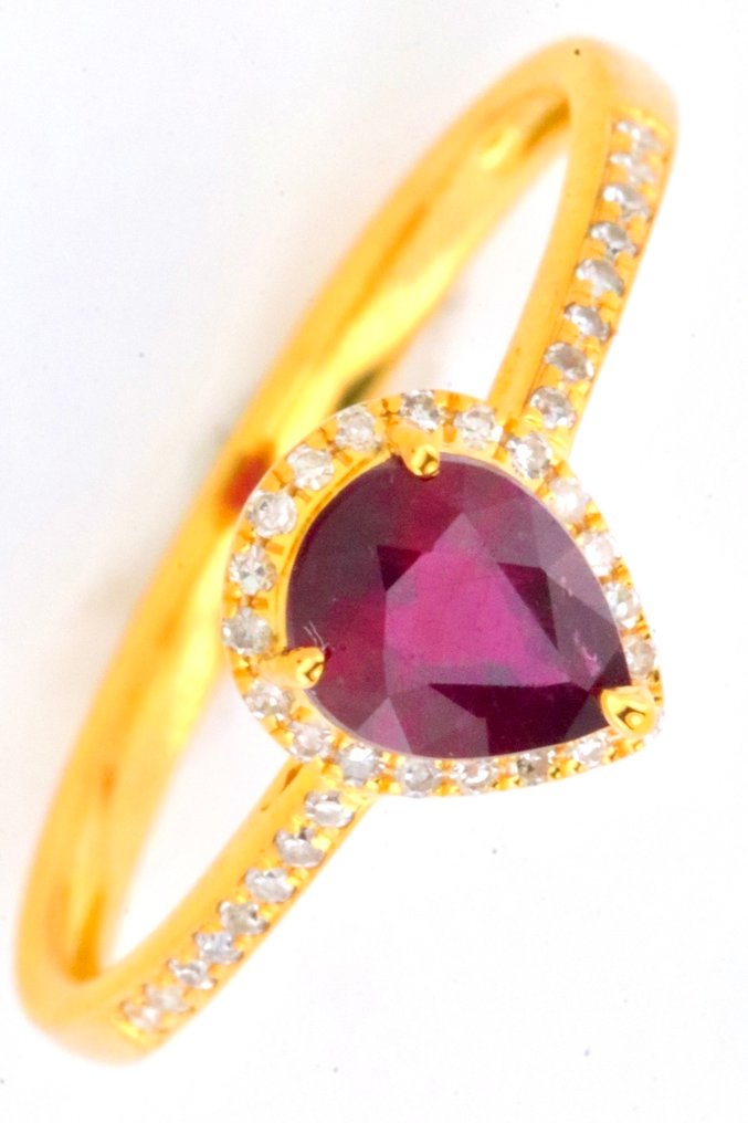 Ingen reservasjonspris - Ring - 14 karat Gull Rubin - Diamant #1.0