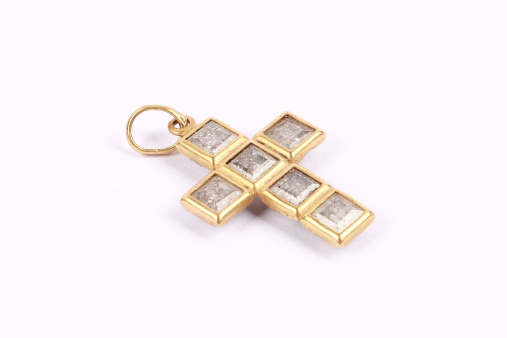 墜飾 - 18 克拉 黃金 -  2.46ct. tw. 鉆石 (天然)  - 维多利亚复兴十字架 #2.1