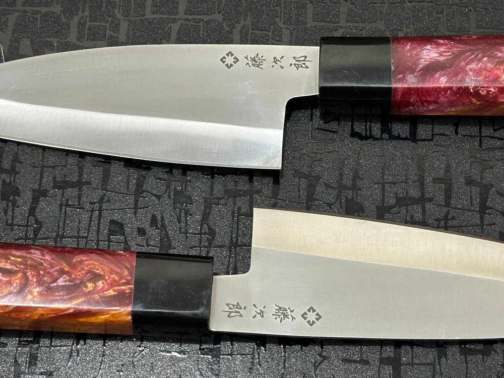 Deba - 廚刀 - Chef's knife - 锤纹特别D2钢日本德巴厨师刀 - 人体工学混色树脂手柄 - 日本 #1.0