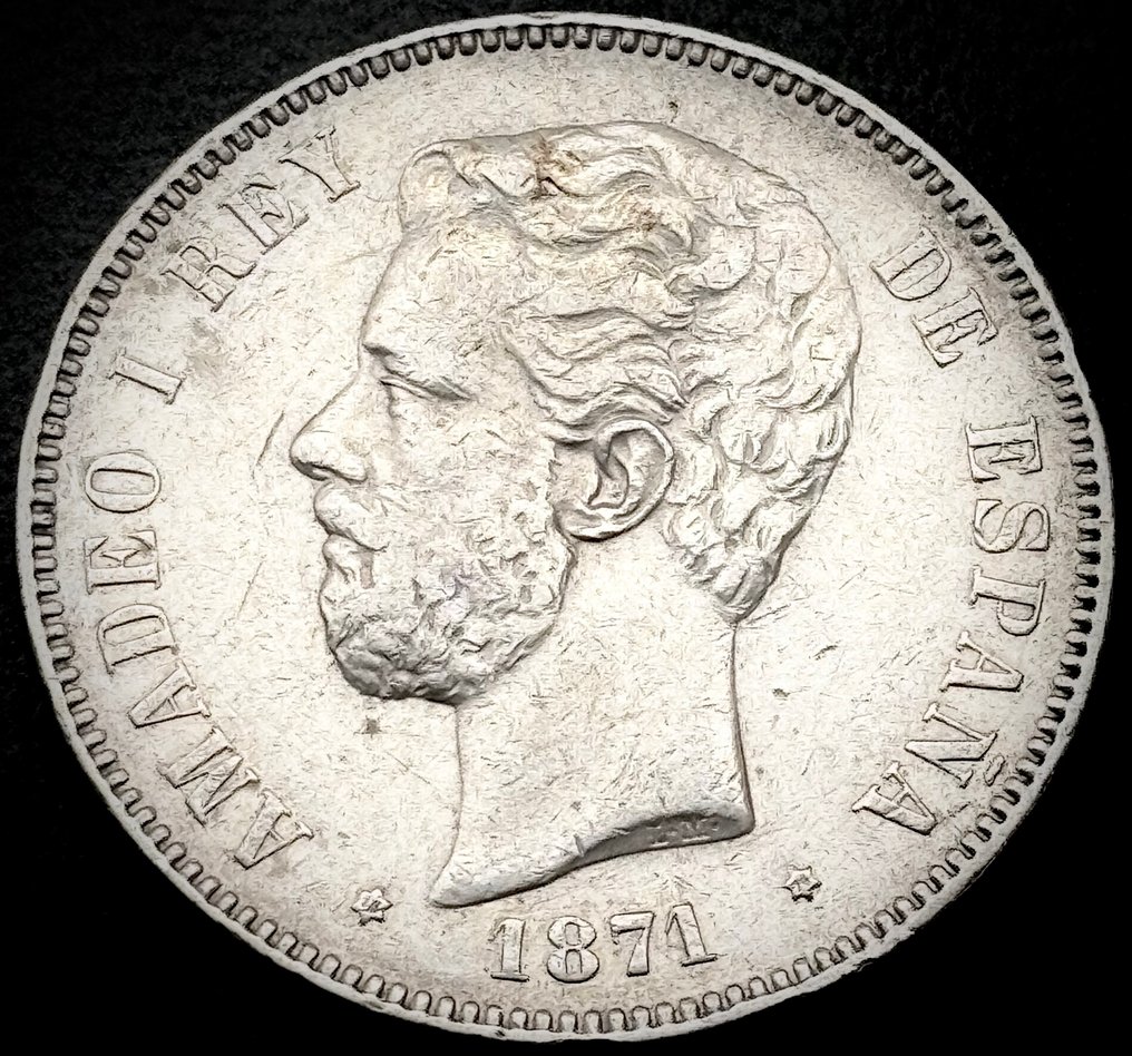 Spain. Amadeo I. 5 Pesetas 1871  (No Reserve Price) #1.0