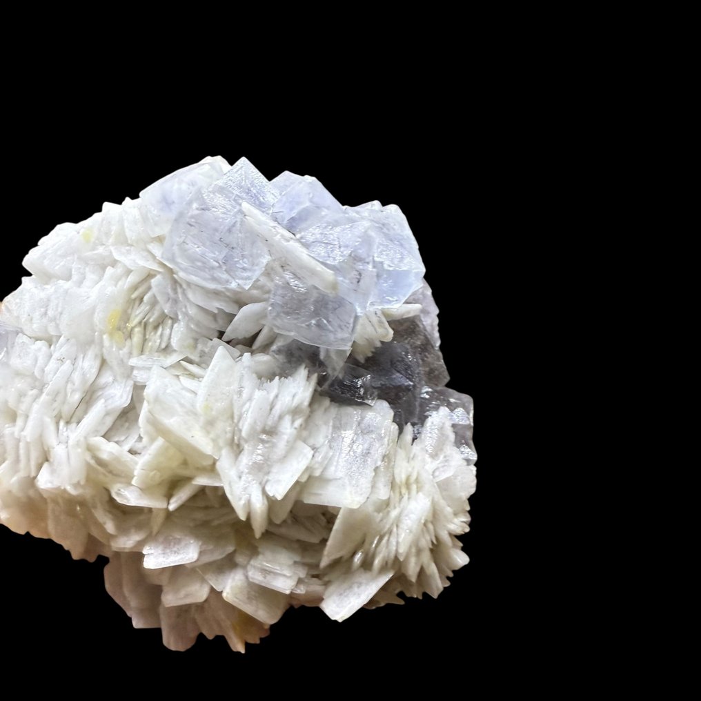 Fluorite blu fantasmata con barite Fluorescente, Collezione Paul Zerfass, con cartellino originale - Altezza: 7 cm - Larghezza: 6 cm- 185 g #1.0