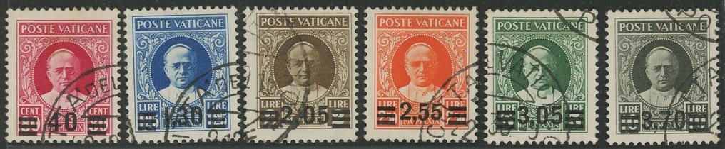 梵蒂冈城 1934 - 临时系列，调解邮票加盖图案。完整的6个面值系列。 - Sassone S.7 #1.0