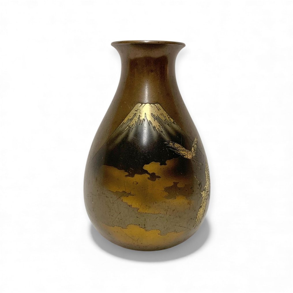 镶嵌富士山和鹤图案的铜花瓶——日本青铜金工 - 瓷 - 日本 - Shōwa period (1926-1989) #2.1