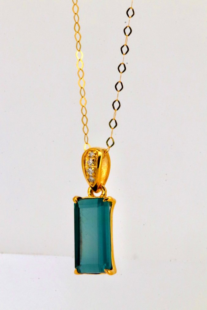 No Reserve Price - Pendant - 14 kt. Yellow gold Tourmaline - Diamond #3.2