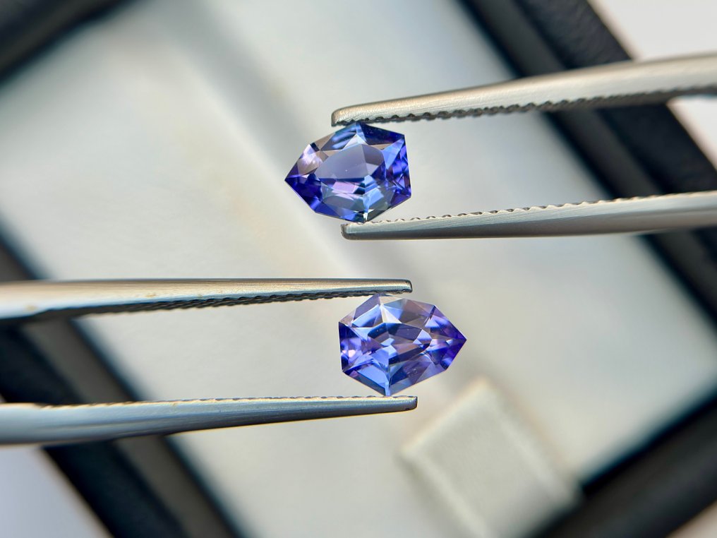 沒有保留價 - 2 pcs  藍色, 紫羅蘭色 坦桑石  - 1.67 ct - 國際有色寶石協會 (ICA GemLab) - 无热，惊人的搭配 #4.3