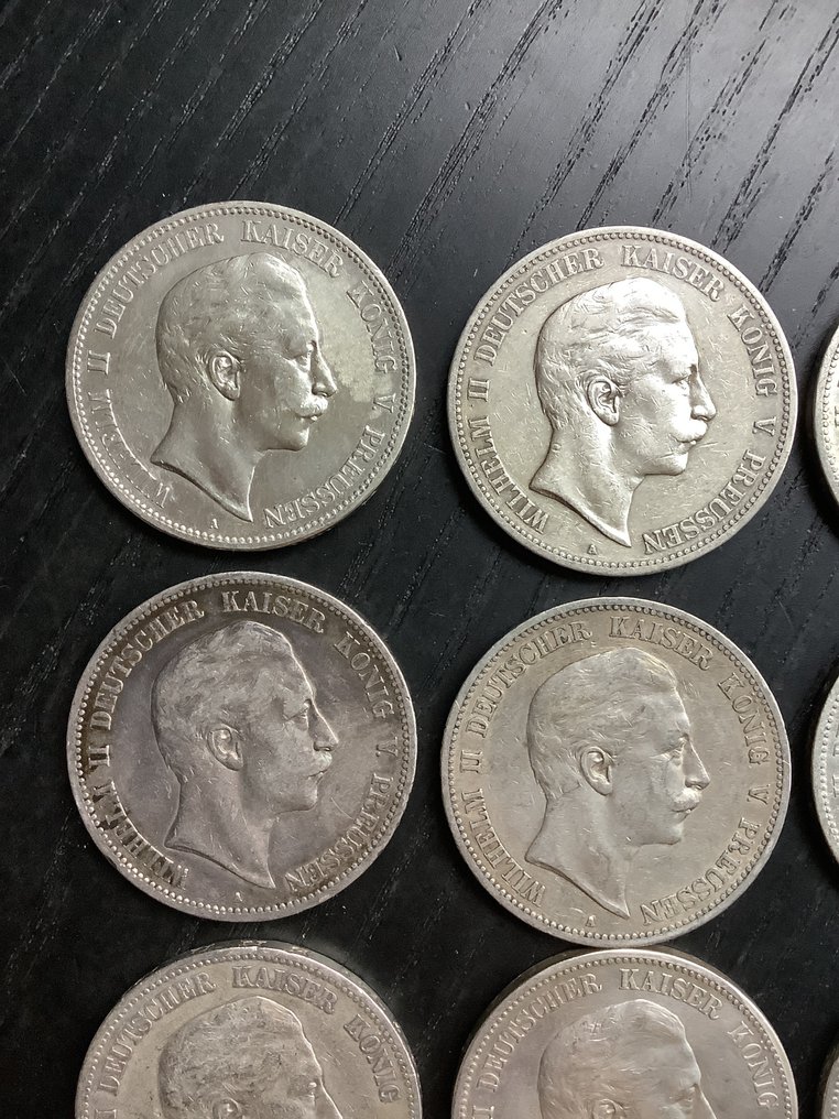 德國，普魯士 Wilhelm II. 5 Mark 13x 1891/1908  (沒有保留價) #2.1