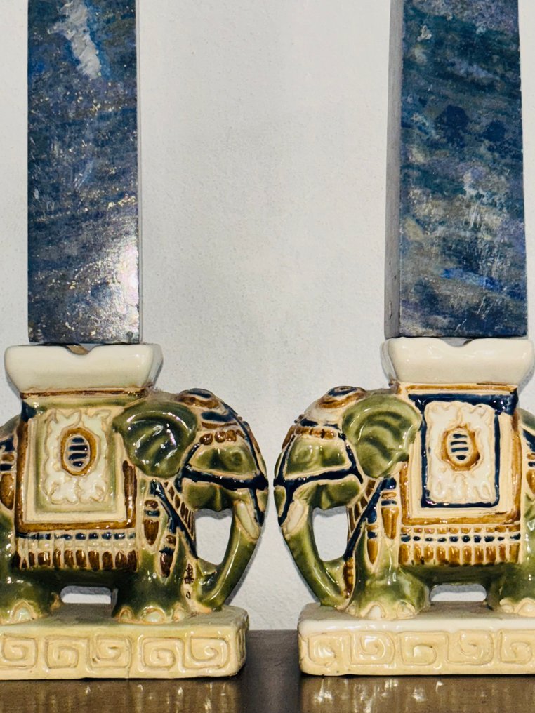 雕刻, Obelischi elefanti lapislazzuli - 40 cm - Lapis Lazuli, 陶瓷 - 1995 #2.1