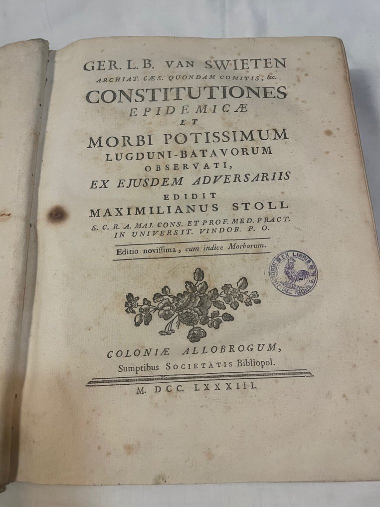 Gerard L. B. van Swieten - Constitutiones Epidemicae et Morbi Potissimum Lugduni - Batavorum - 1783 #1.0
