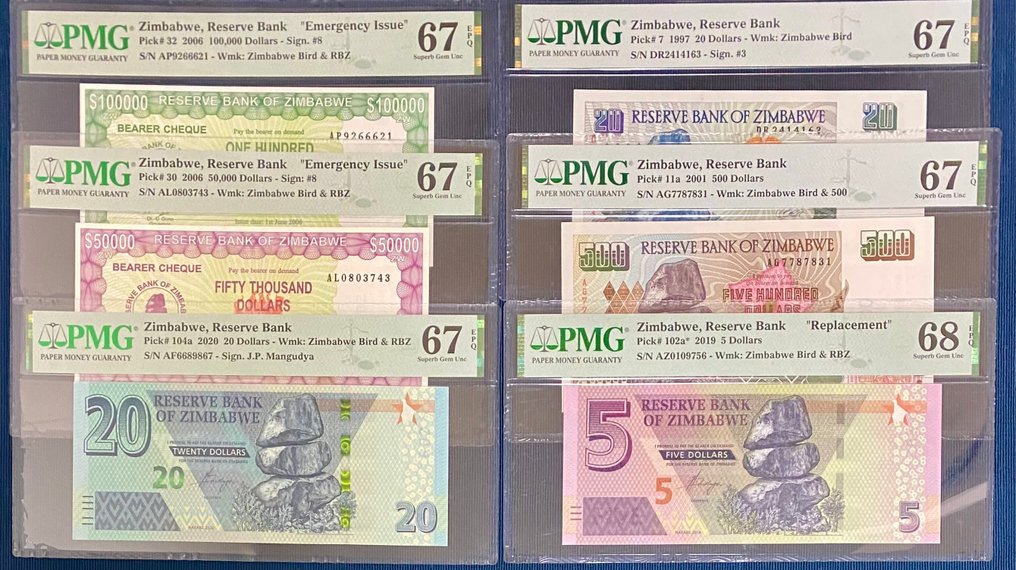 Zimbabwe. - 6 banknotes - all graded - various dates (Fără preț de rezervă) #1.0