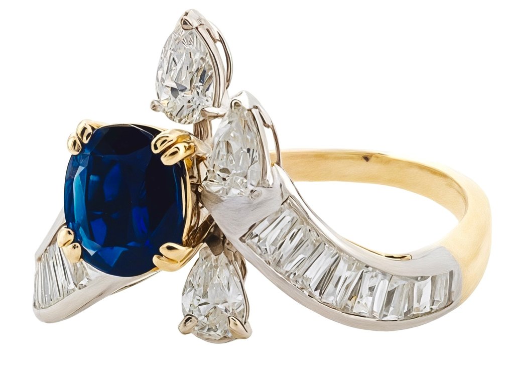 Gyűrű - 18 kt. Fehér arany, Sárga arany Zafír - Gyémánt #3.2